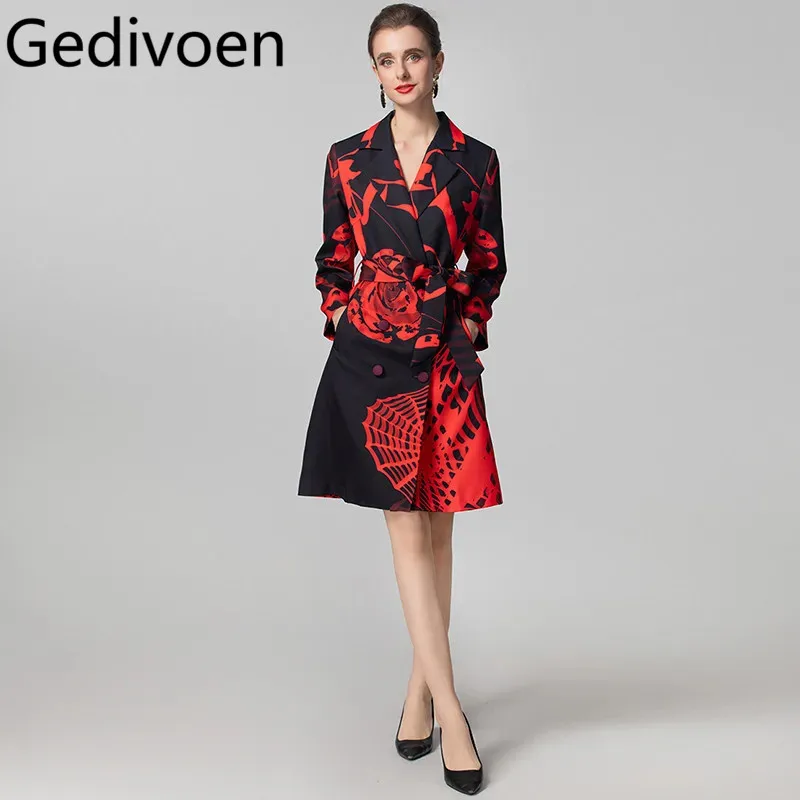 Gedivoen осенне-зимнее женское пальто с длинными рукавами и зубчатым шнуровкой