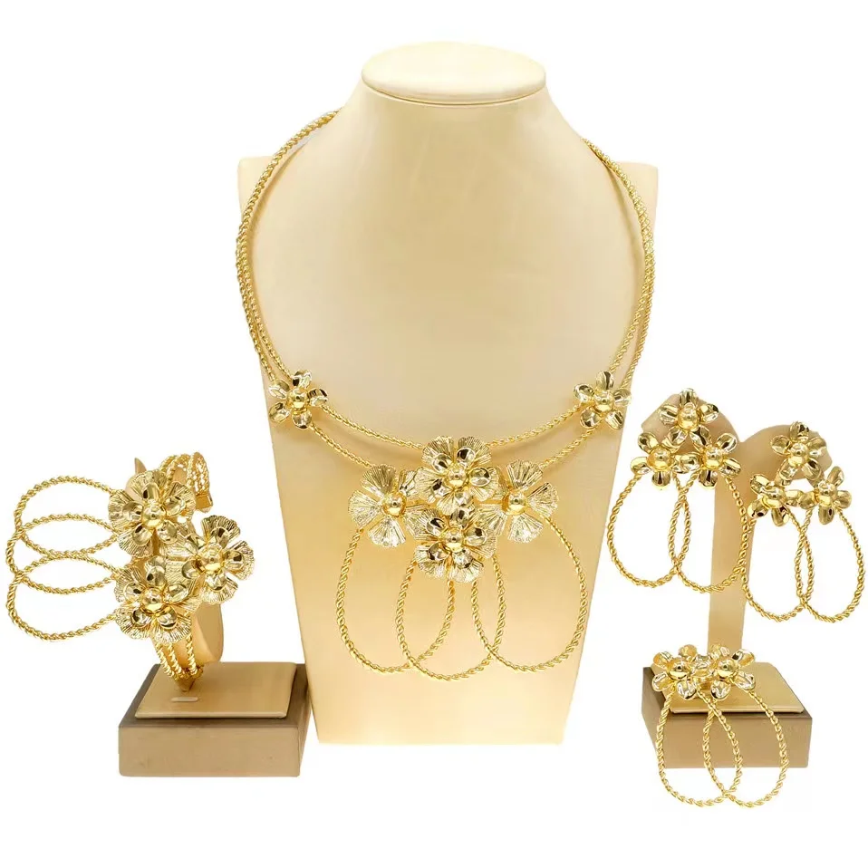 Модные итальянские золотые ювелирные наборы Yulaili с маленьким цветком, свадебное ожерелье серьги браслет кольцо, оптовая продажа