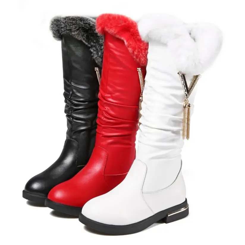 

Cowhide Children's Long Boots 2022 Nice Winter New Girls Boots Fashion Plush Warm Snow Boots Rabbit Comfortable Fur Kids Shoes