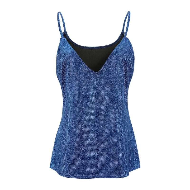 

Satin Tank-top Basic Cami Vest Top Sparkling Sequined V-neck Shimmers Romantic