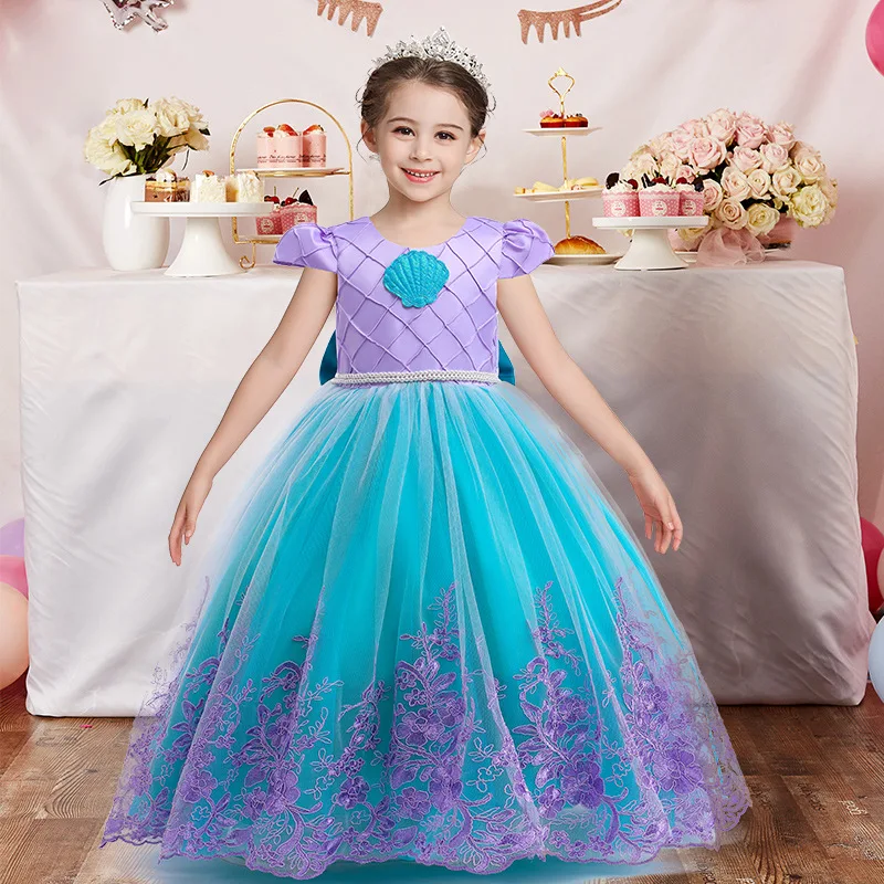 Купи Girl Dress 2022 New Carnival Long Dresses Children Mermaid Princess Dress For Kids Evening Ball Gown Bow Cosplay Costume 3-10Y за 1,220 рублей в магазине AliExpress