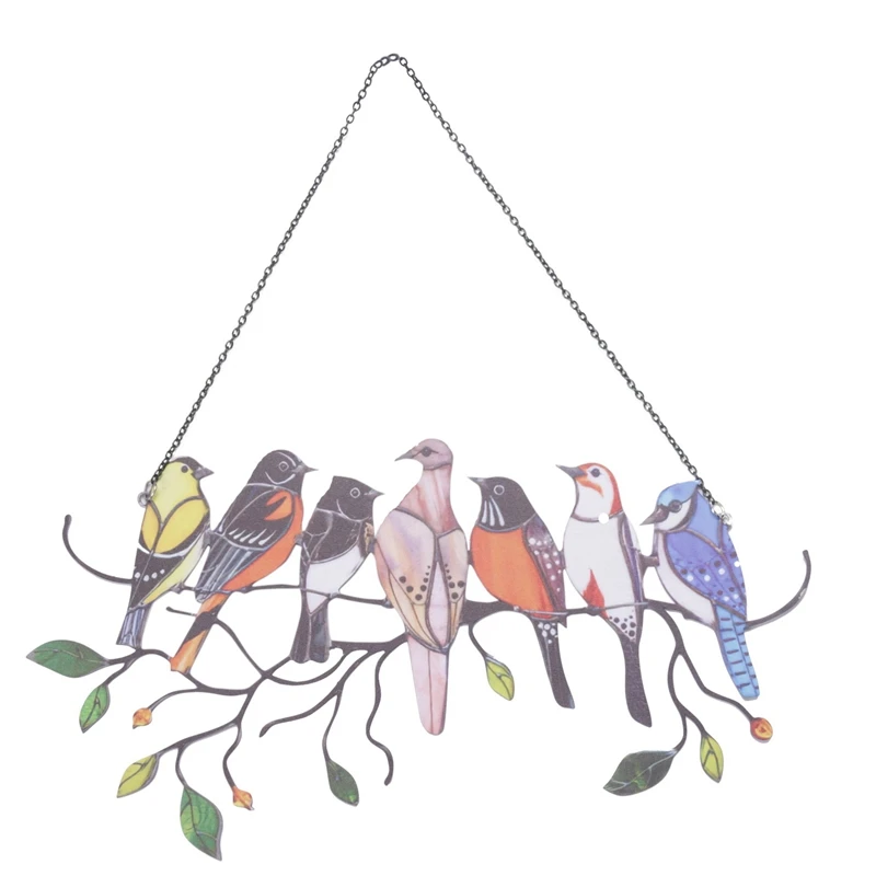 

Многоцветная витражная панель с птицами на 1 провод, витражная панель для окон, украшения серии птиц, подвеска, украшение для дома