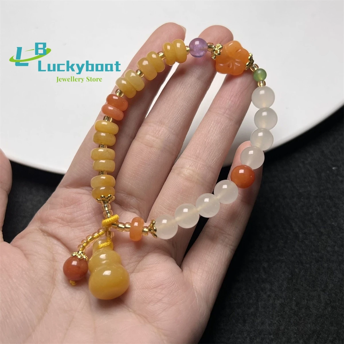 

New Gold Silk Jade Hand String Gourd Pendant Topaz Spacer Beads Vintage Chinoiserie National Amethyst Handwear Wholesale Women