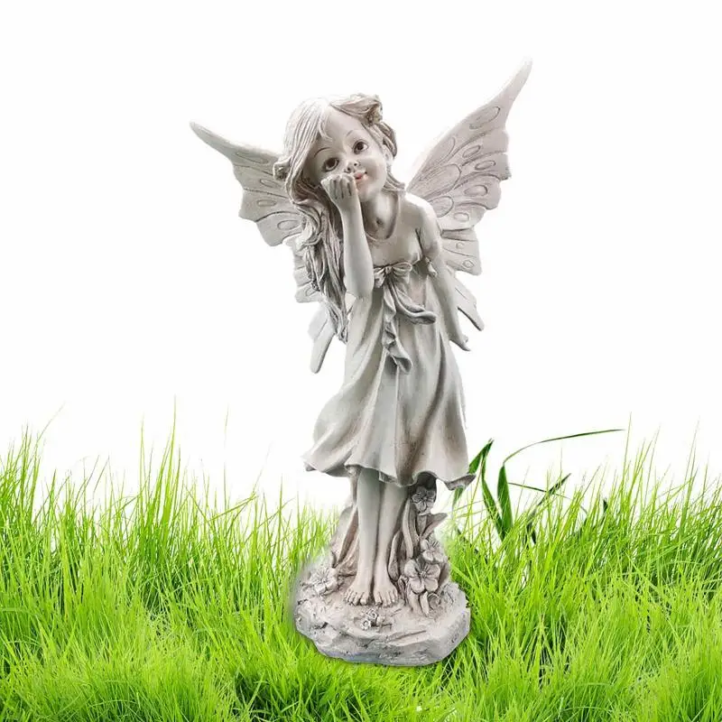 Fairy Angel Figurine Statue Ornament Resin Flower Fairy Angle Sculpture Garden Lawn Yard Decoration Home Tabletop Art Decoration