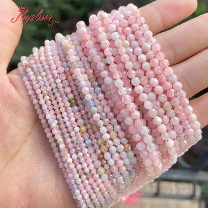 

2/3/4mm Round Faceted Beryl Tiny Small Natural Stone Loose Seed Spacer Beads for DIY Charm Bracelet Necklace Jewelry Making 15"