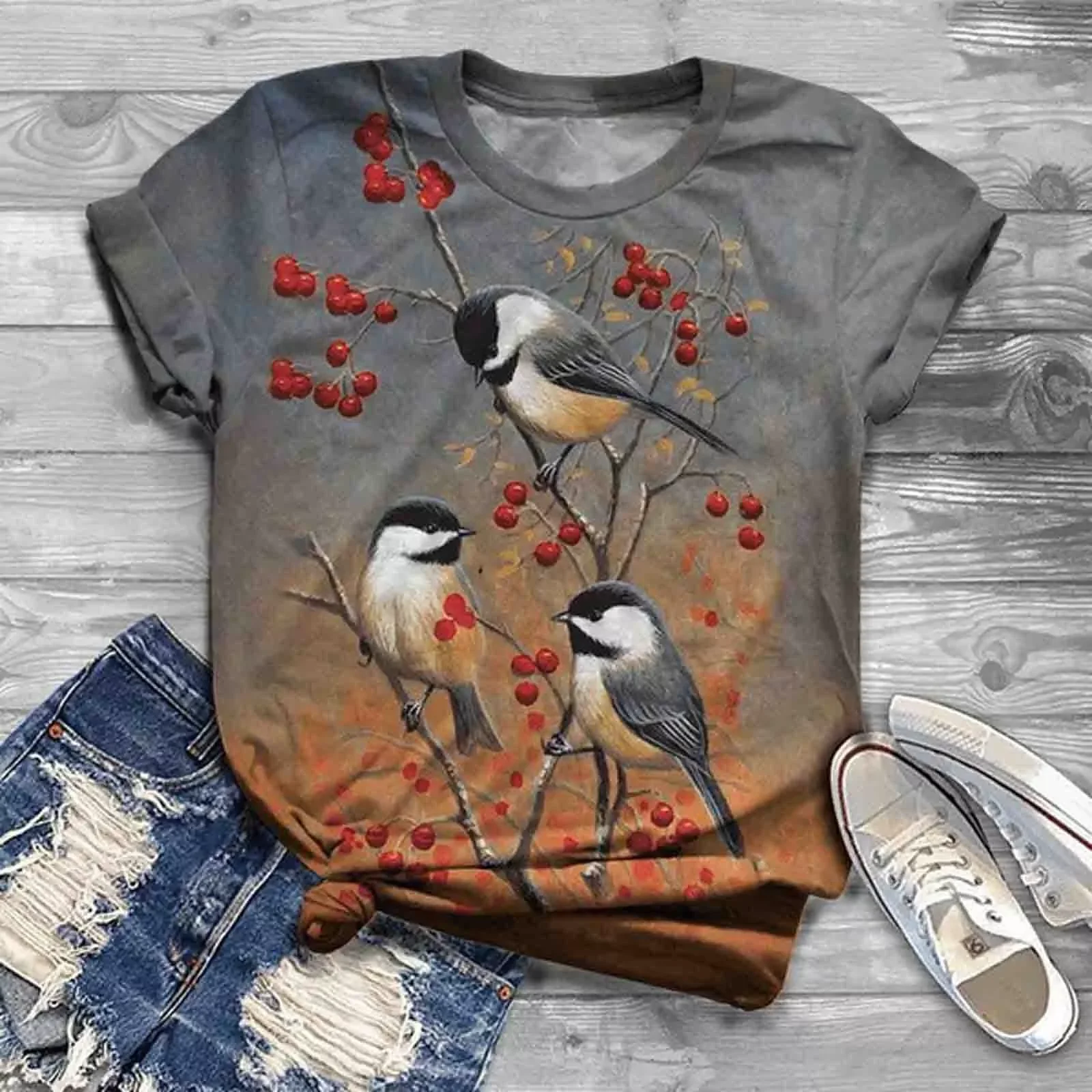 

Woman Tshirts Women Summer Plus Size Short Sleeve Bird Printed O-Neck Tops T Shirt Femme T-Shirts Mujer Camisetas