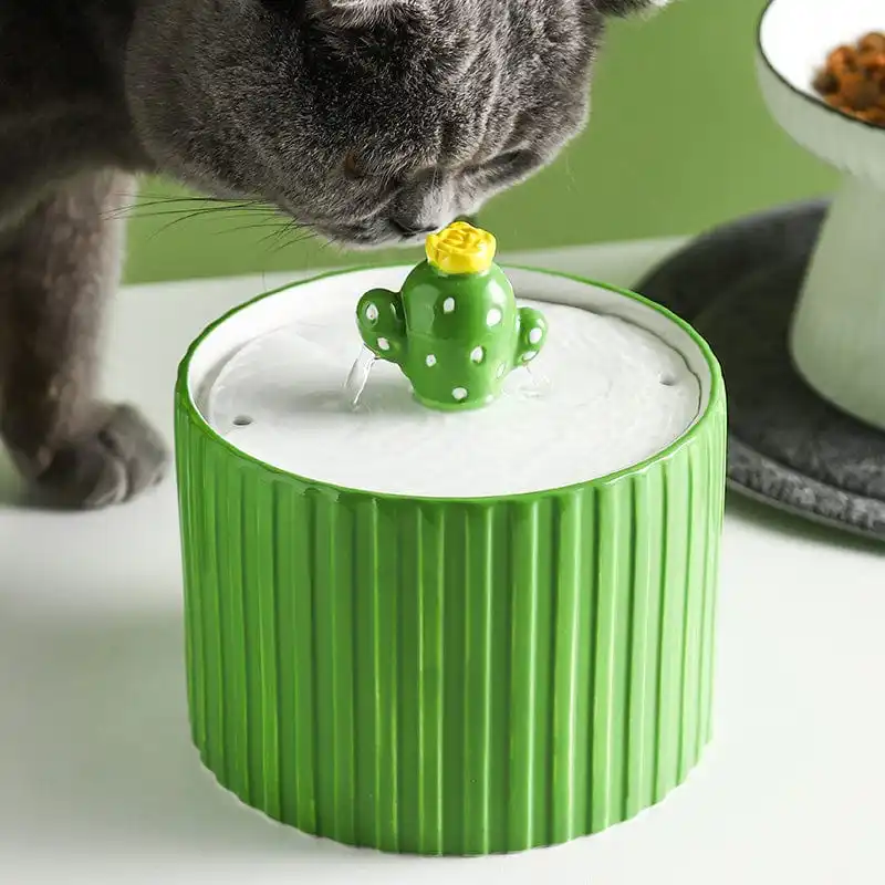

Cactus Ceramics Cat Water Fountain Ultra Quiet Automatic Drinking Water Dispenser For Cat Automatic Power Off Drinking Fountain