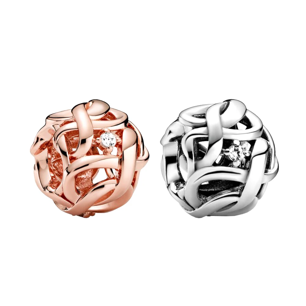 

New 100% 925 Sterling Silver Braided Cutout Diamond Beads Charm Fit For Ladies Original Pandora Bracelet DIY Jewelry Party Gifts