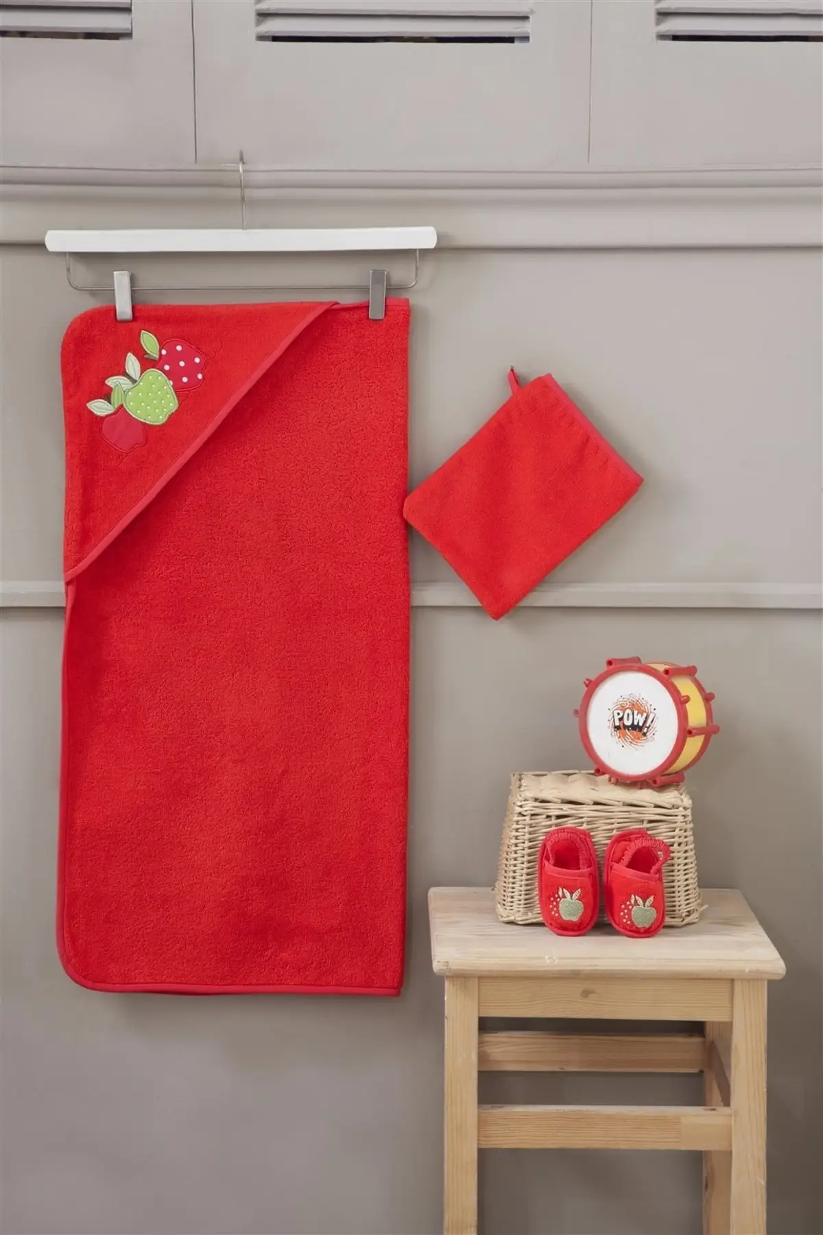 Baby Towel Swaddle Pouch Apple Set 100 Cotton Red Baby & Kids Bathroom Home & Furniture