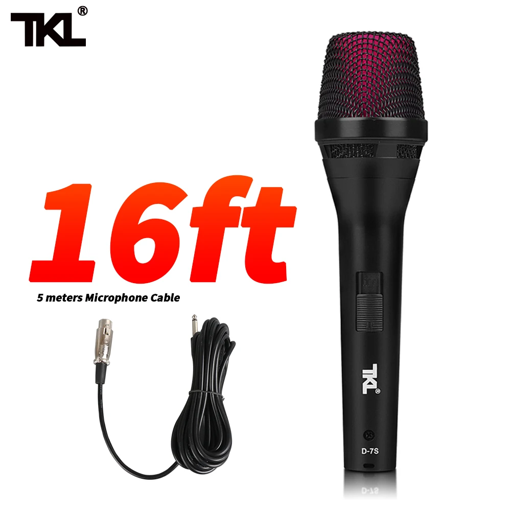 

TKL Dynamic Microphone Cardioid Vocal Wired Microphone XLR 5m Cable for Family Karaoke Mixer Speaker with On/Off Switch D-7S