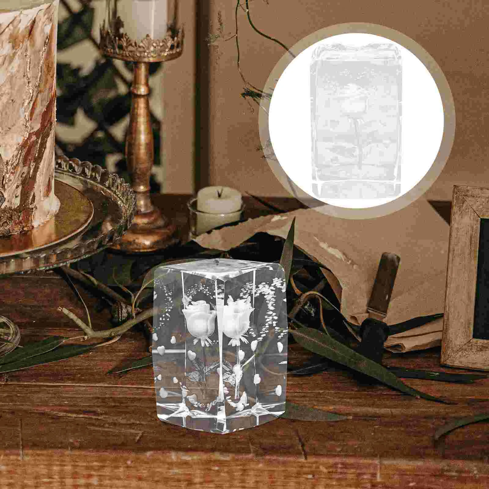 

Decor Craft Ornament Adornmentcrystal Rose Pattern Decorative Holiday Office Gift Desktop Valentine Engraved