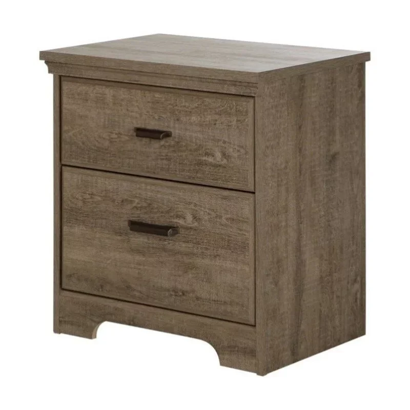 

South Shore Versa 2-Drawer Nightstand - End Table with Storage, Weathered Oak