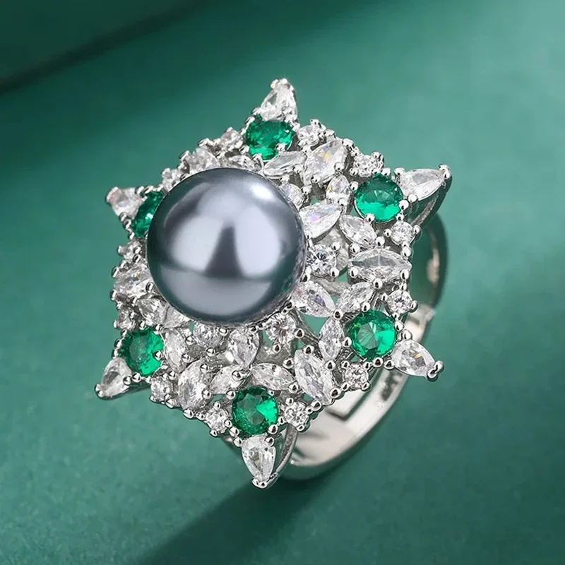 Изумрудный Кристалл таитянский жемчуг Подсолнух регулируемое кольцо ожерелье с