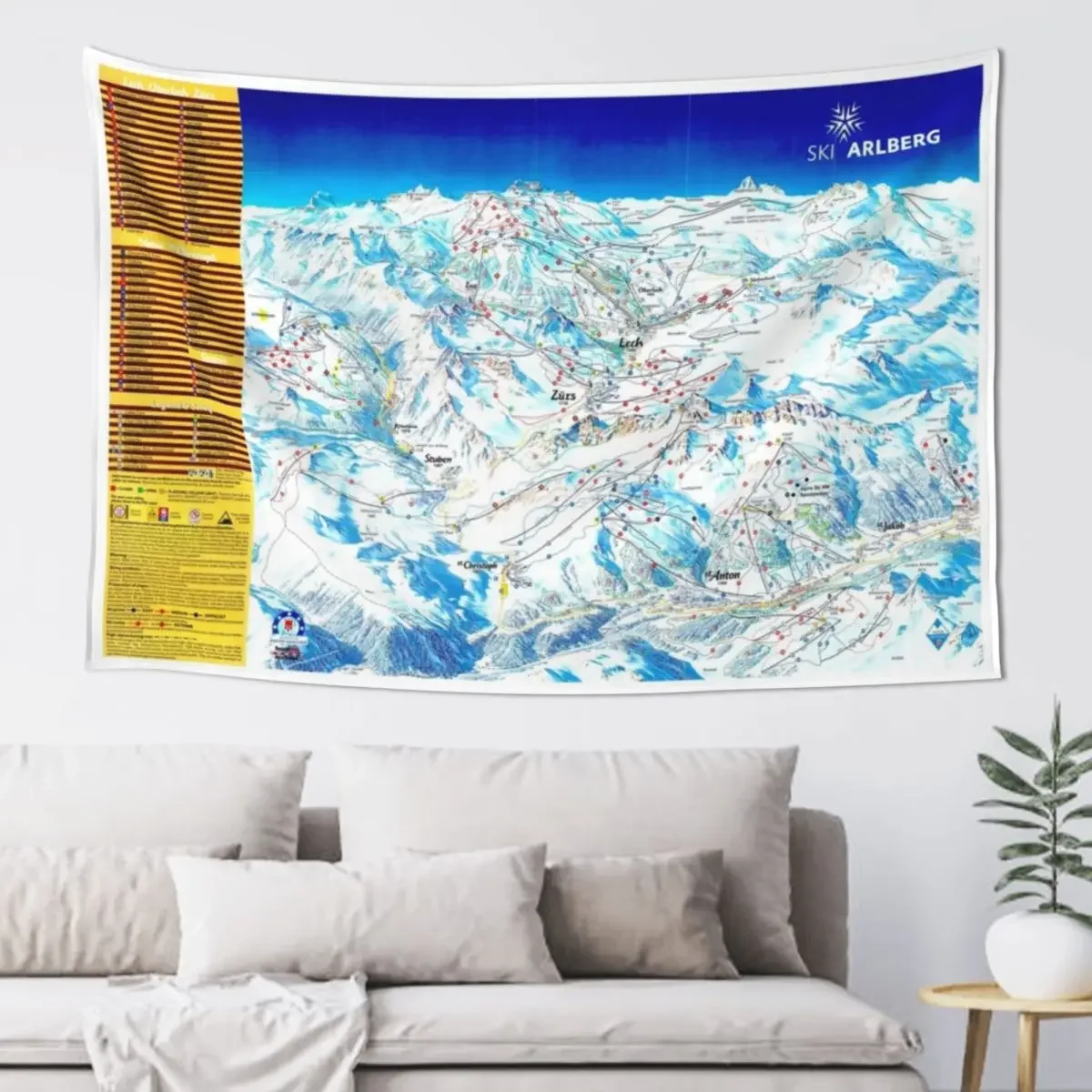 Лыжный Арлберг (с названием тропа) Карта лыжной области (старая) Гобелен