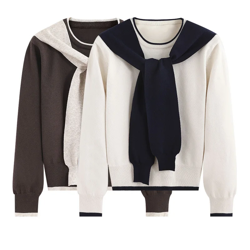 

Yasuk Autumn Winter Fashion Casual TShirts Pullover Women's Loose Top Fake Two Piece Suit All-Match Office Student Girl Gentle