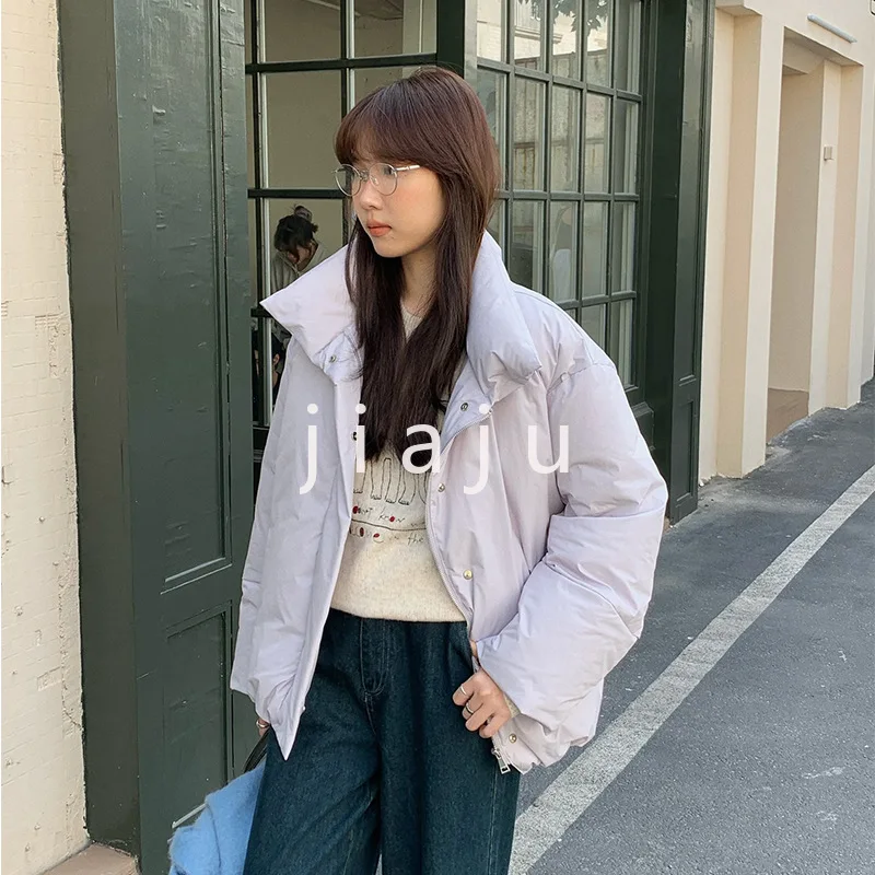 Корейский пуховик с воротником-стойкой женский зимний 2024 свободный простой