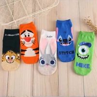 2222 new disney cute short cartoon cotton tide socks animal straight boat socks tigger stitch anime casual socks