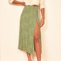 fashion vintage skirt 2021 flower polka dot print high waist stretch split long a line skirts for women beach maxi y2k skirt