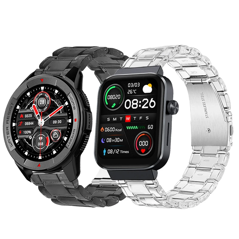 

Ремешок из прозрачной смолы для Mibro T1 X1 A1, аксессуары для умных часов, прозрачные браслеты для Mibro C2 Lite Color Air Band, 20 мм 22 мм