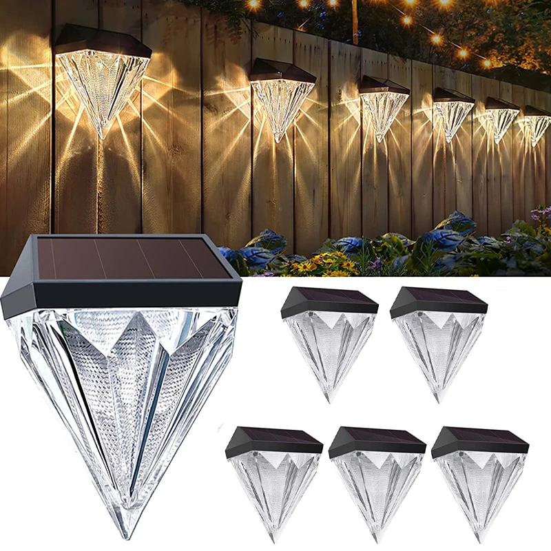 

Solar Deck Lights Outdoor Fence Solar Lights LED Waterproof Wall Lighting for Step, Patio, Yard, Garden Diamond Lights