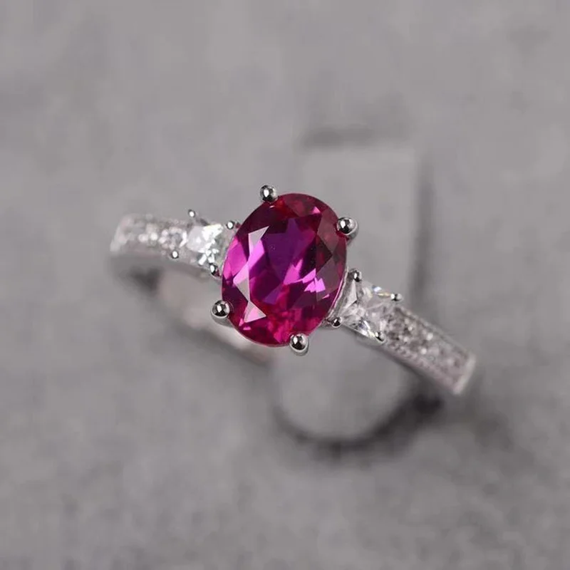 

Milangirl Wedding Ring for Women AAA Red Oval Crystal Zircon Handmade Ladies Engagement Ring Ellipse Female Fashion Jewelry
