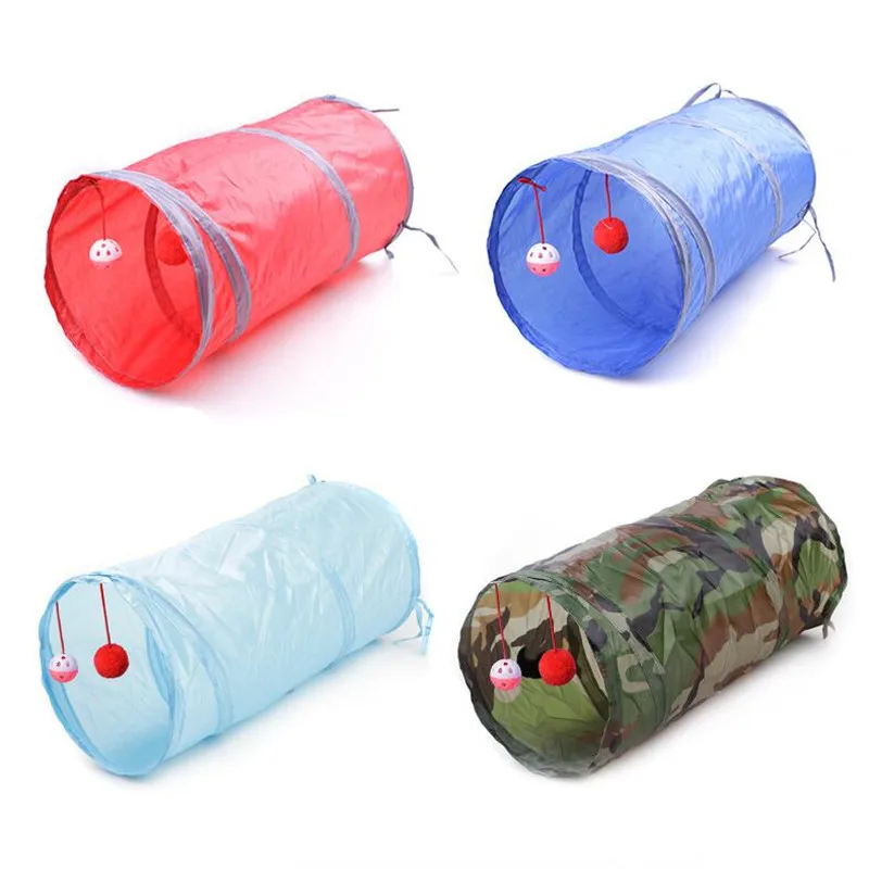 

7 colors Foldable Pet Cat Toy Tunnel ring paper two-way tunnel with hanging two balls for cat Kitten playing drill bucket