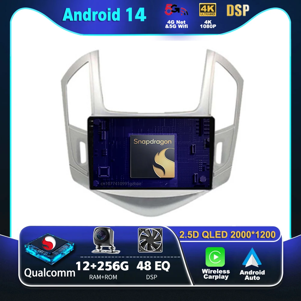 Автомобильный радиоприемник Android 14 для Chevrolet Cruze J300 J308 2012-2015 Плеер Мультимедийный