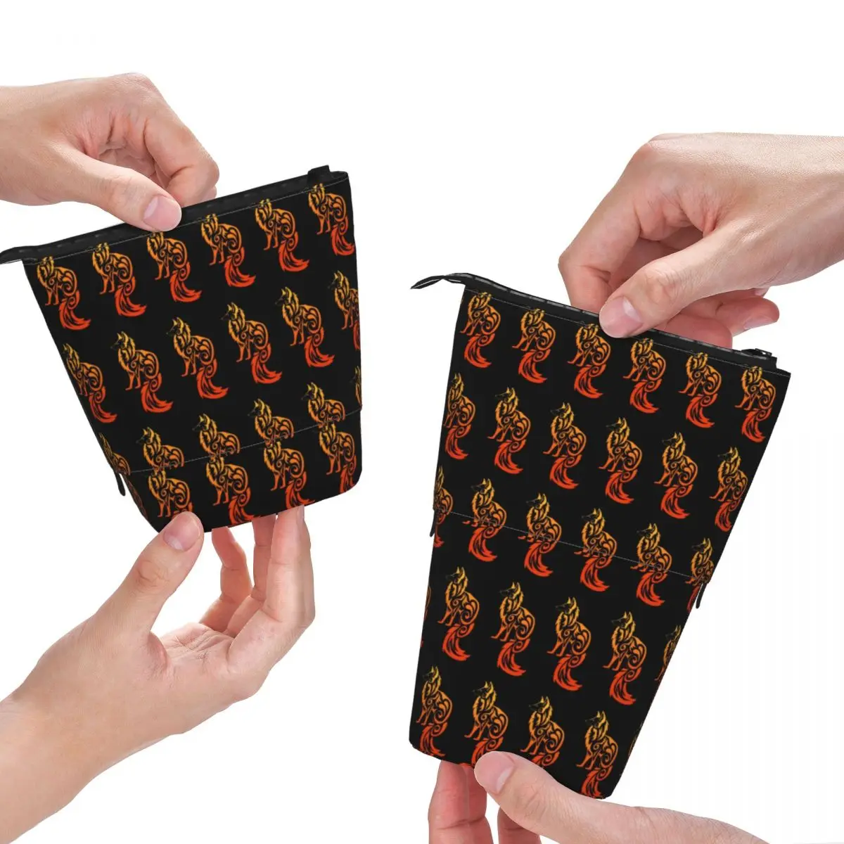 

Red Tribal Fox Fold Pencil Case Wild Animal Print Cool Standing Pencil Box Elementary School Girls Boys Pen Organizer