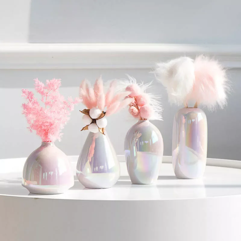 Pink Young Girl Heart Rainbow Pearl Ceramic Vase Creative Living Room Bedroom Light Luxury Home Decoration