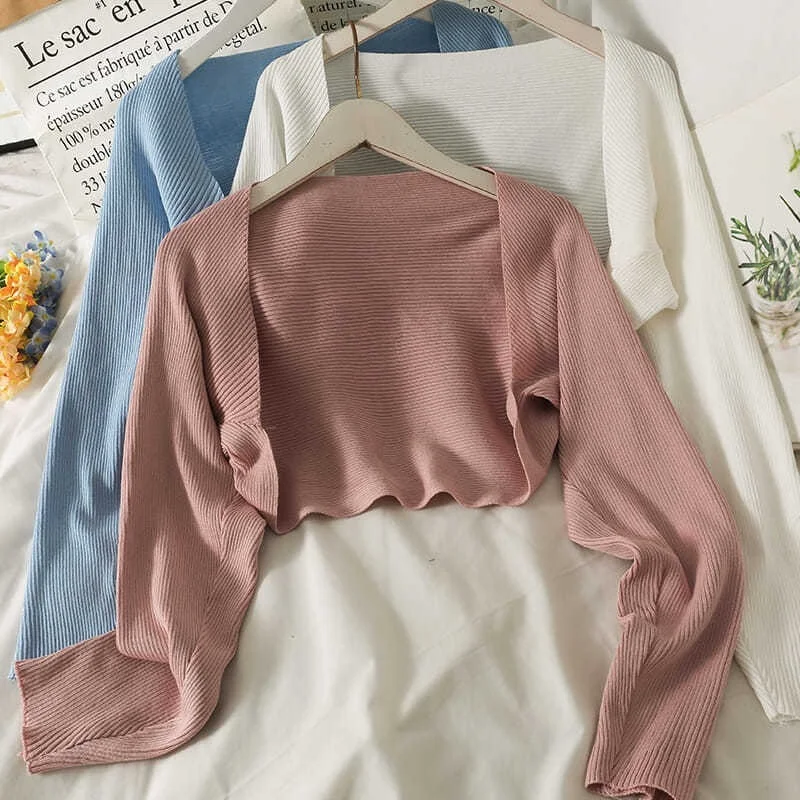 Женские короткие свитера карамельных цветов милые вязаные с открытым стежком