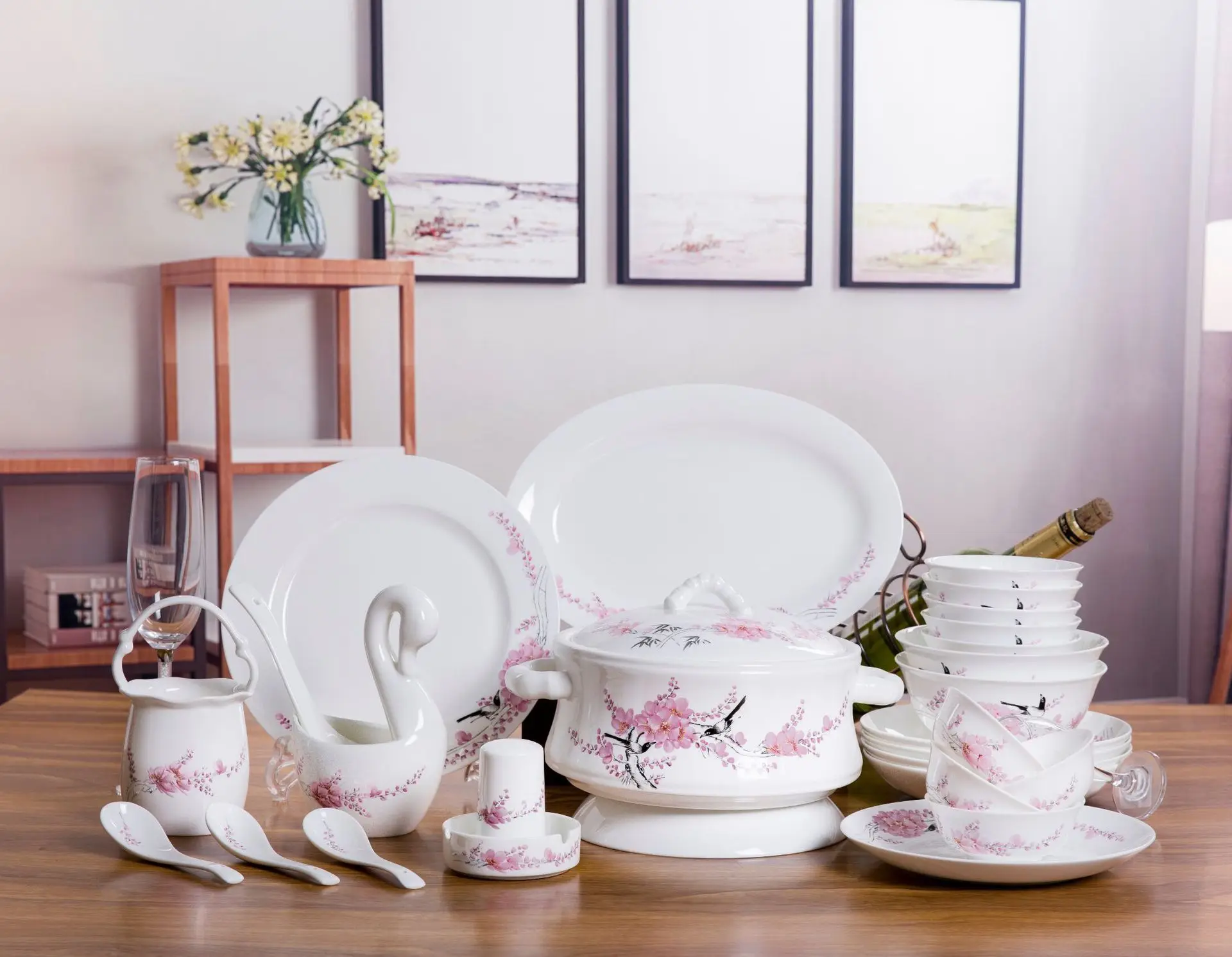 

Guci Свадебная Ручная Роспись Цзиндэчжэнь костяная фарфоровая посуда в подарок Китай чашка для дома и набор посуды