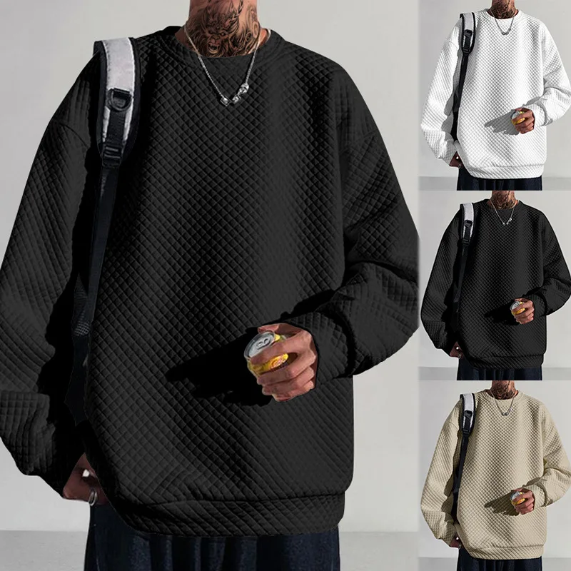 Новинка Зимний пуловер в клетку Мужское пальто с круглым вырезом модное