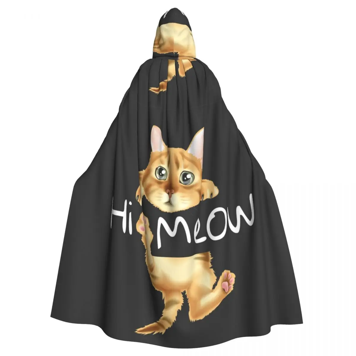 

Adult Cloak Cape Hooded Cat Hanging Hi Meow Slogan Medieval Costume Witch Wicca Vampire Elf Purim Carnival Party