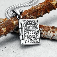 retro holy bible necklace stainless steel men pendant chain vintage page turnable religion for friend jewelry gift dropshipping