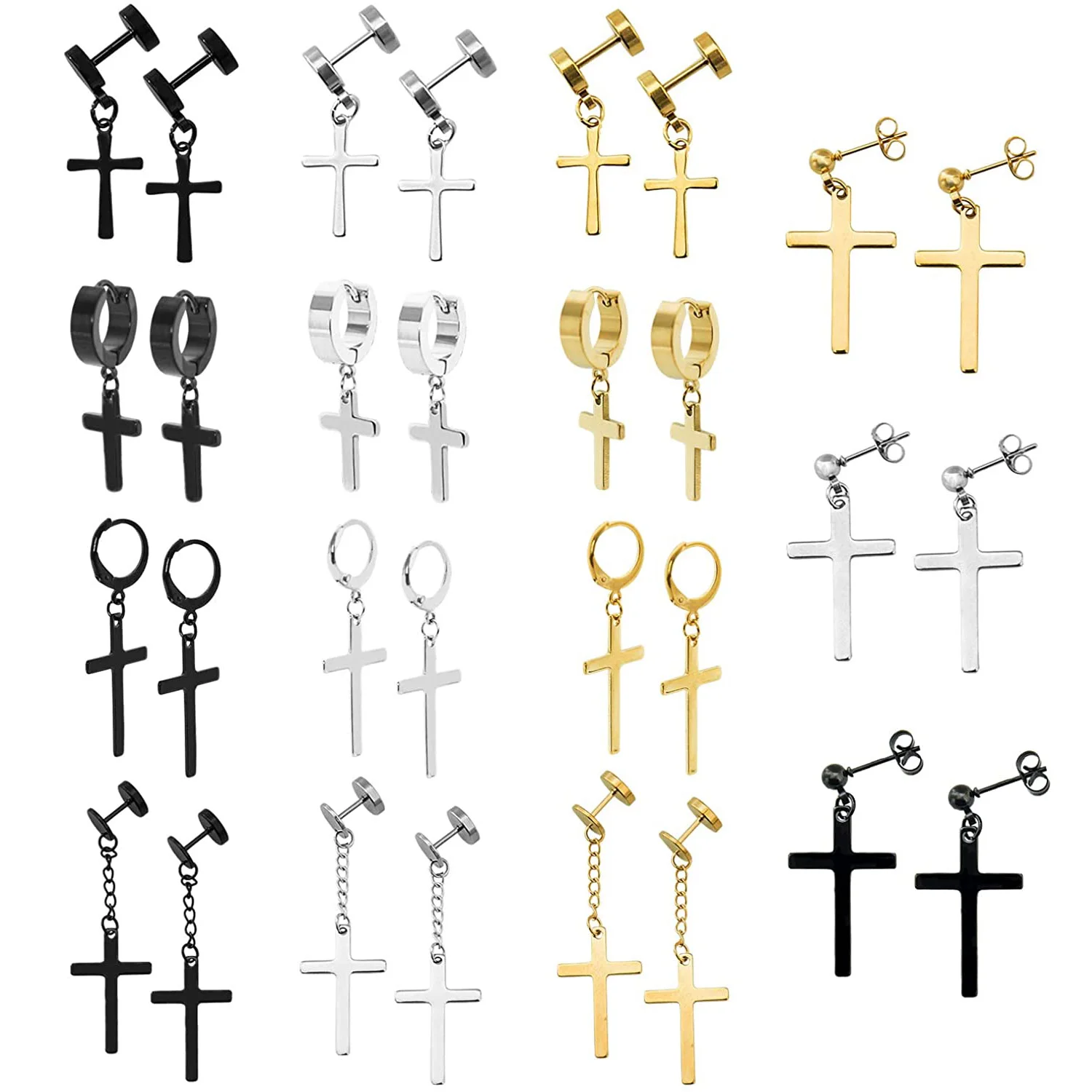 

Серьги-капли из нержавеющей стали для мужчин и женщин, ювелирные украшения с крестом в готическом стиле, панк, рок, черные, серебристые, золо...