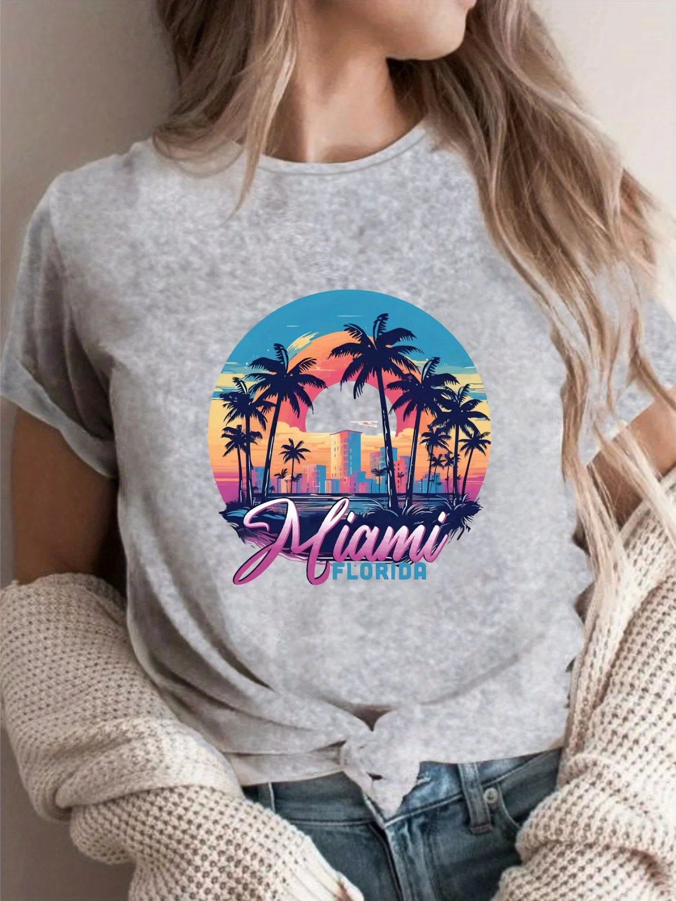 Футболка с принтом кокосового дерева повседневный топ коротким рукавом и