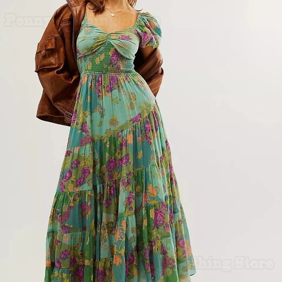 2025 г. богемное платье трапециевидной формы с v-образным вырезом и большой подол со