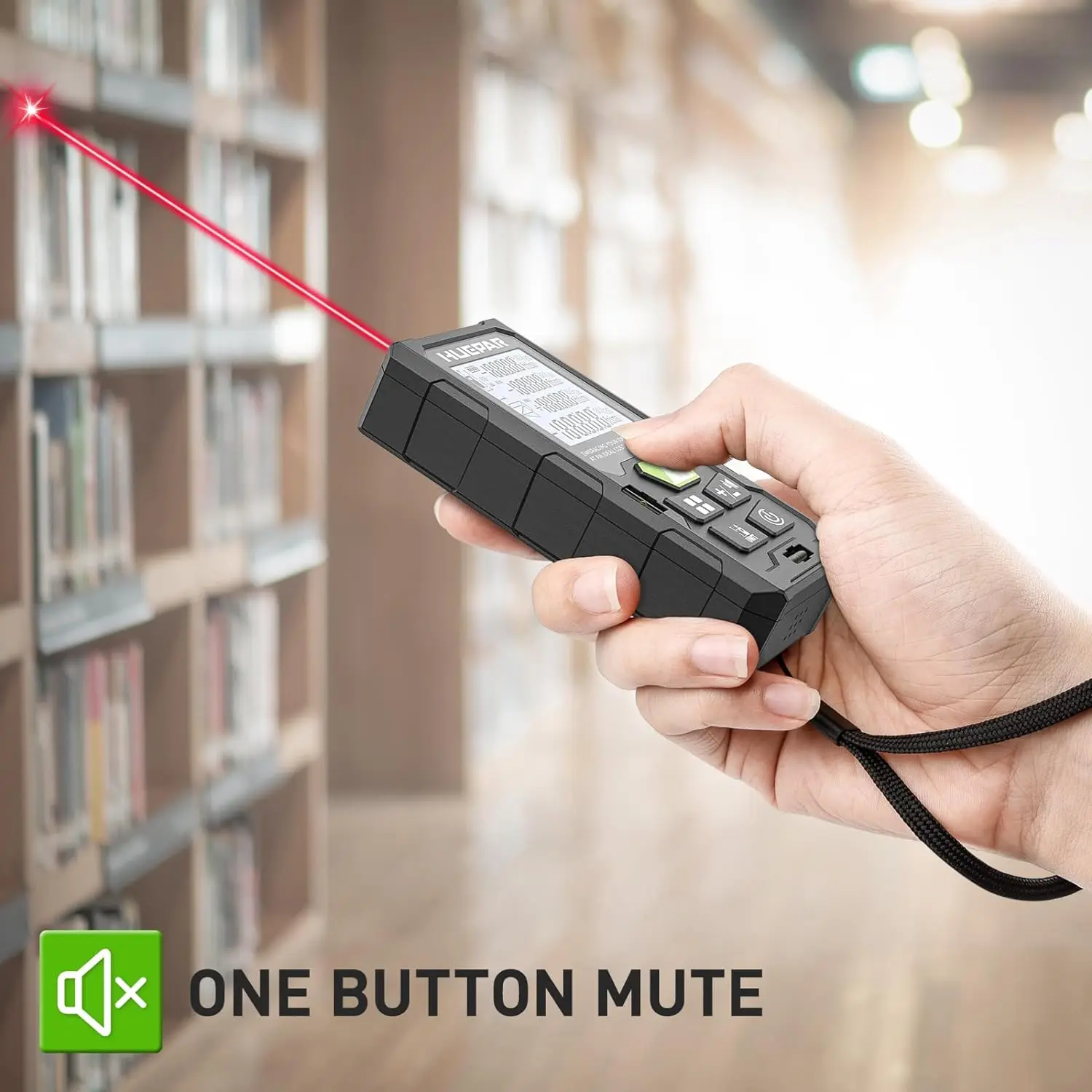 Dalmierz laserowy Huepar DM 50m-120m dalmierz z jednym poziomem bąbelkowym i podświetlanym wyświetlaczem LCD M/in/Ft/Ft+in przełączaniem