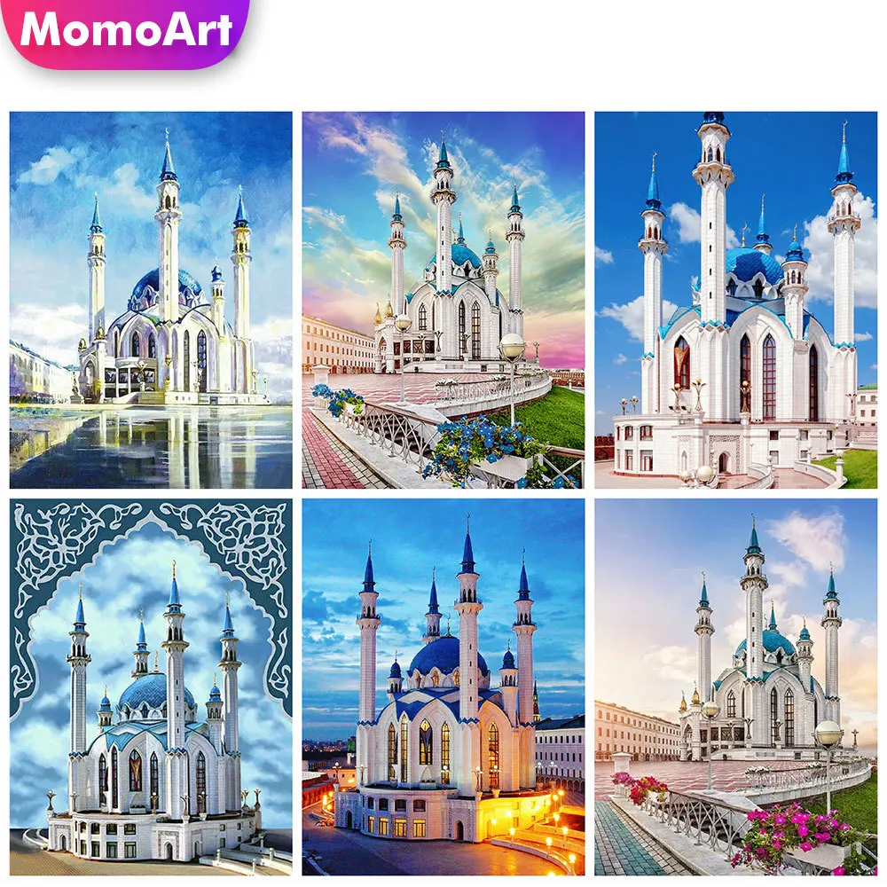 

MomoArt алмазная мозаика замок кустарный декор для дома Алмазная вышивка пейзаж картина стразами полная площадь живопись Islamic церковь вышивка ...