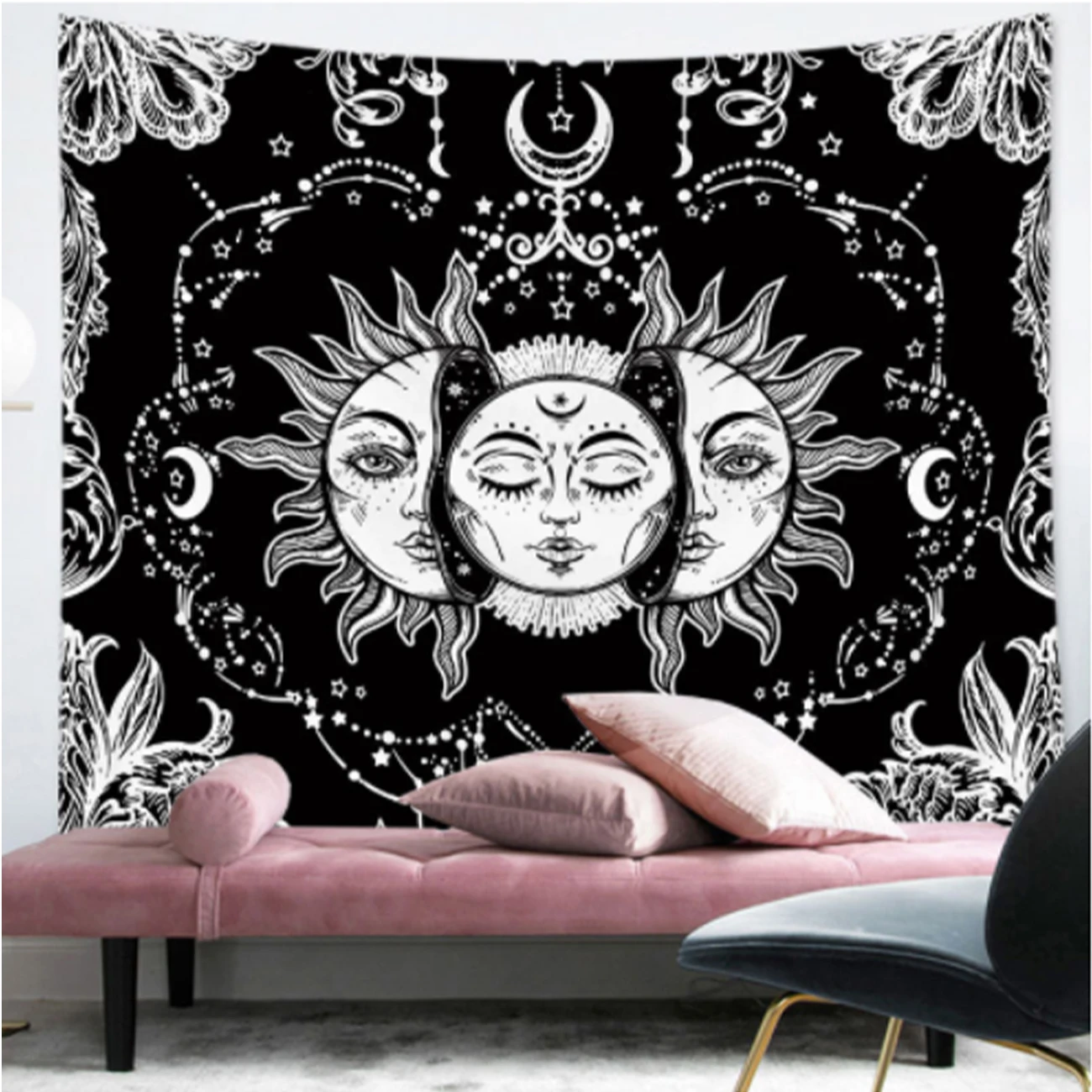 

Mandala Tapestry White Black Sun And Moon Tapestry Wall Hanging Tarot Hippie Wall Rugs Dorm Home art Decor Astrology Divination