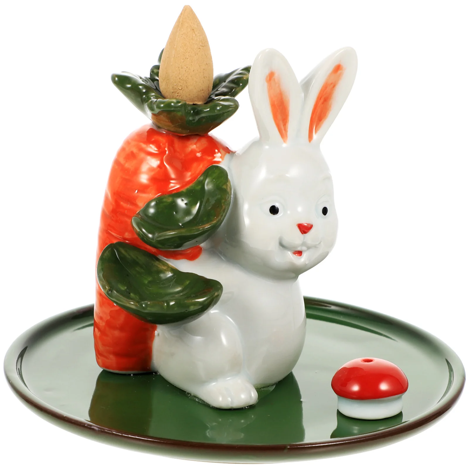 

Burner Holder Censer Ceramic Rabbit Tray Backflow Bunny Desktop Decoration Statue Catcher Ash Cone Sticks Waterfall Zodiac