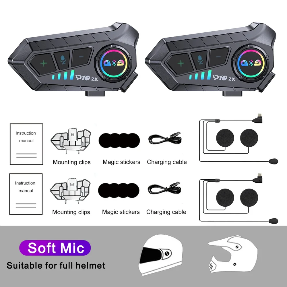 

Мотоциклетная Гарнитура-интерком KEBIDUMEI, 1/2x, Водонепроницаемая, Bluetooth 5.3, Система Связи Для 2 Райдеров, Дальность 3...
