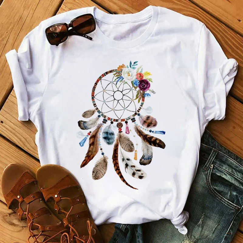 

Flower Dreamcatcher T Shirt Women Harajuku Summer Aesthetic Tshirt Tops Female Tshirt Kawaii Clothes Camisetas Mujer