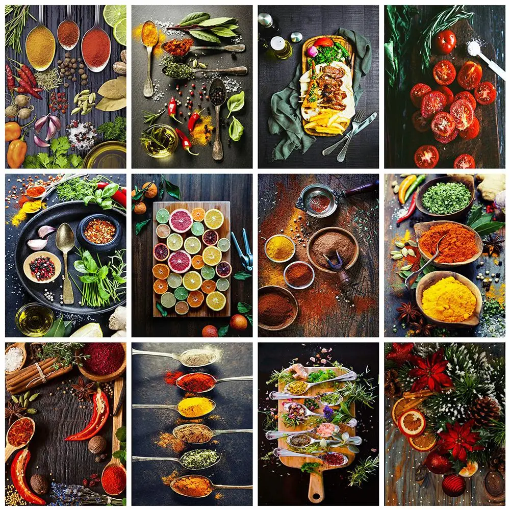 

5D Diamond Painting Kitchen Cross Stitch Full Round Diamond Embroidery Seasoning Rhinestone Pictures Home Decoration art