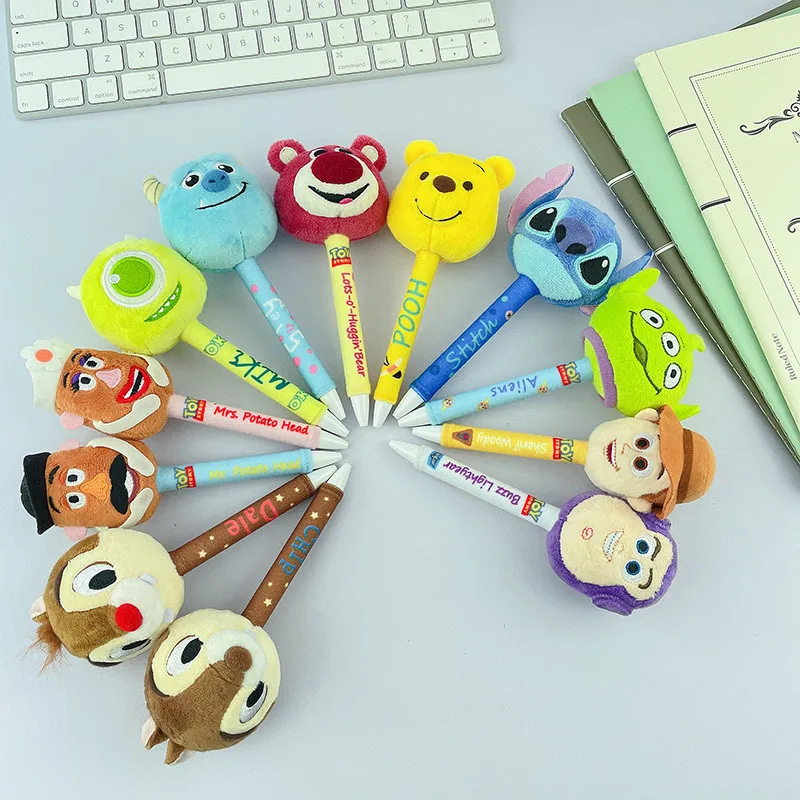 

16style Disney Toy Story Gel Pen Plush Toy Kawaii Stitch Linabell School Office Neutral Ink Pen Stationery Supplies Student Gift