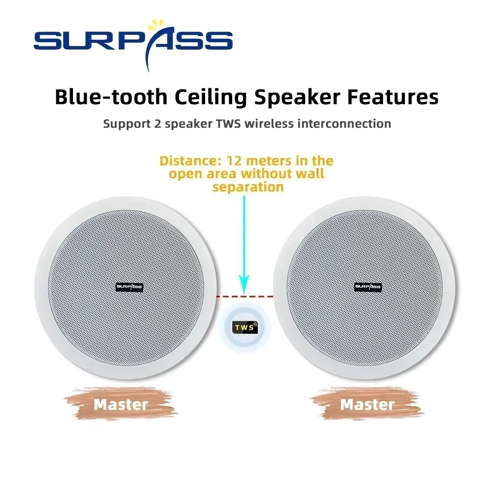 Фото Полночастотные настенные/потолочные Bluetooth-колонки (4 шт.) для дома, 6 дюймов, с усилителем, стереозвуком и режимом кинотеатра №2