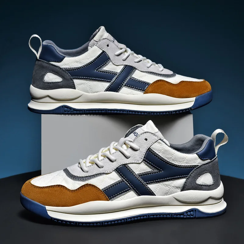 

Новинка Весна 2023, мужские кроссовки, молодежная повседневная спортивная обувь в полоску, мужские кроссовки из натуральной кожи в стиле пэчв...