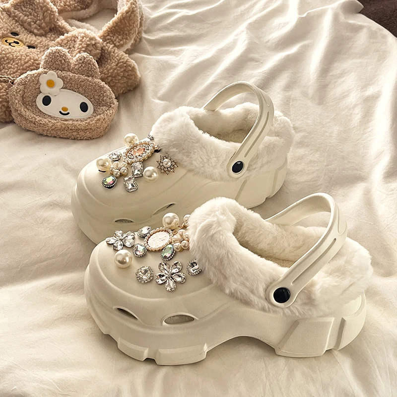 String Bead House Slippers Platform Glitter Slides Shoes Cover Toe Slipers Women Jelly 2024 Crystal Stri