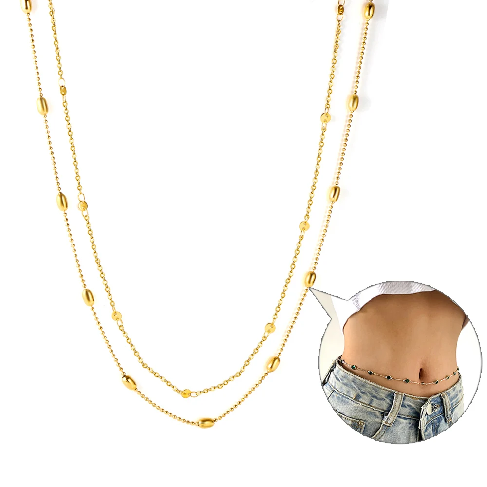 

ASON Sexy Aesthetic Thin Beads Waist Chain Stainless Steel Link Body Belly Chains Women Summer Beach Korean Jewelry Sexy Gift