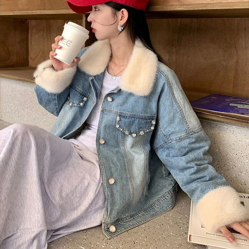 

Женский пуховик, новинка 2022, пальто с воротником из натурального меха норки, женское длинное меховое пальто H1117